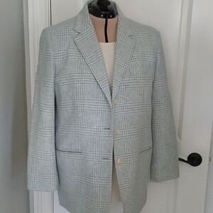 100% Wool Ralph Lauren Lt Blue/Cream Glen Plaid Blazer